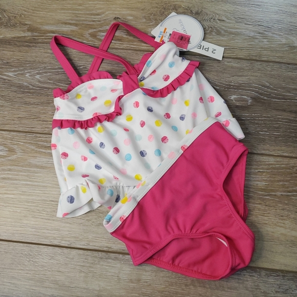 Baby's Koala Kids 2pc. polka dot hot pink and white swimsuit. Multi color 12-18m - Picture 2 of 9
